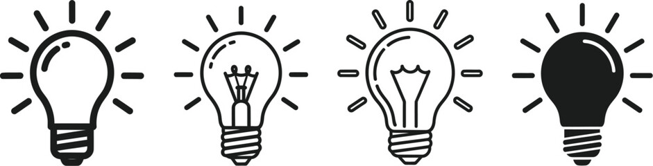 Lamp Line Icon Set - Idea and Lightbulb Symbol Collection
