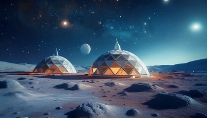 futuristic lunar habitat geodesic domes on the moon s surface under a starry night