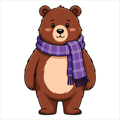 Sad bear in red scarf vector illustration isolated on white. Great for emotional visuals, winter stories, and children's storybook themes.