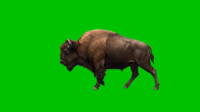 Wild Bison Side View &ndash; Green Background Looping Video