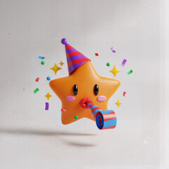 Cute 3D Star Character Celebrating a Party