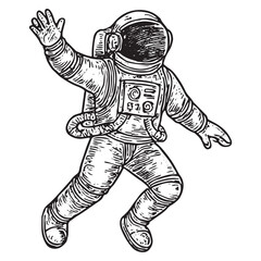 Astronaut Waving Hand Illustration &ndash; Friendly Space Explorer Character Drawing