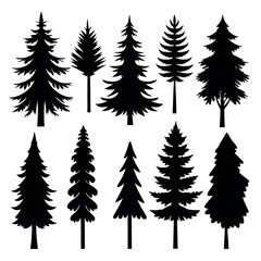 Forest Tree Silhouettes Collection – Pine Trees Horizontal Pattern | Panorama Vector Background Illustration