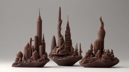 Intricate 3D Printed Chocolate Sculptures Featuring Futuristic Cityscapes and Unique Organic Shapes
