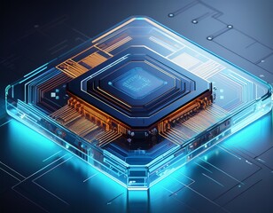 Obraz premium a centralized ai chip in glass style with an isometric grid layout
