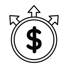 Dollar currency icon vector illustration with arrows showing growth financial investment profit economy success symbol for banking and business.