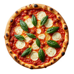 Delicious neapolitan pizza with fresh basil and mozzarella on a transparent background