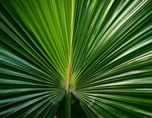 close up of a vibrant green palm leaf showcasing its intricate texture and freshness
