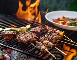 traditional cuisine grilled meat sizzles on hot grill showing local flavor and juicy texture food meat grill bar b q skewer