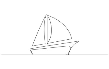 Minimalist sailboat vector illustration continuous one line drawing. Editable outline