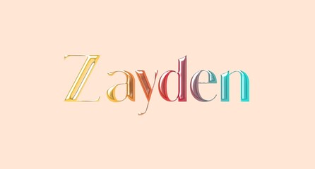 Zayden name. Arabic latin Name illustration. Colorful gradient graphic vector typography with removable background. 3D Separate Arabian name.