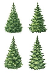 Obraz premium Evergreen Tree Collection Illustration - Four illustrations of evergreen trees, varying in shape and size, perfect for holiday or nature designs. White background