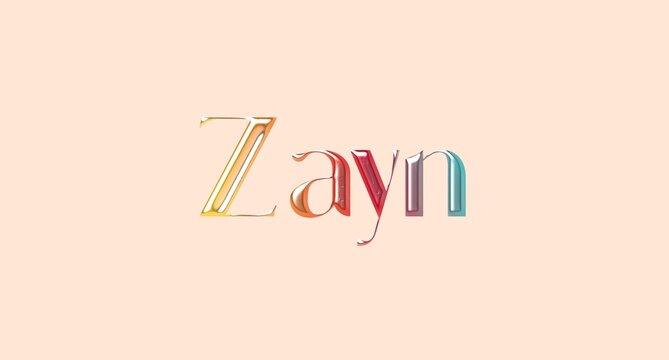 Zayn name. Arabic latin Name illustration. Colorful gradient graphic vector typography with removable background. 3D Separate Arabian name.
