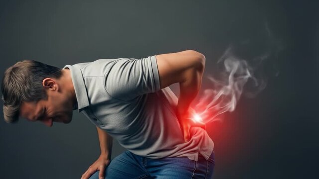 Man Experiencing Intense Lower Back Pain with Visual Effect Highlighting Area