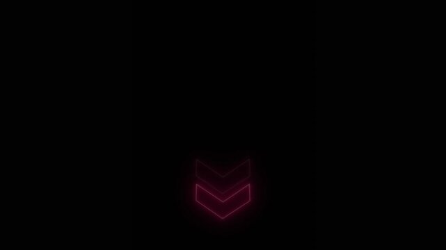 down arrow animation showing downward movement. Red arrow symbolizes alert, download, or decrease. Blinking directional arrow animation, arrow direction sign on black background.