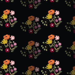 Vector flowers seamless pattern, line illustration, pencil drawing. Black and white floral pattern with flowers. Line art illustration. Floral pattern for invitations, wallpapers, print gift wra