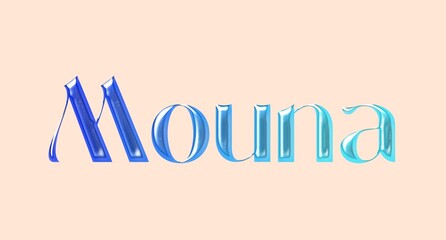 Mouna name. Arabic latin Name illustration. Colorful gradient graphic vector typography with removable background. 3D Separate Arabian name.