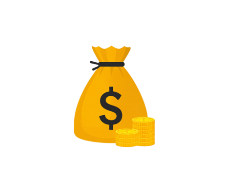 Money bag and coins flat vector transparent background