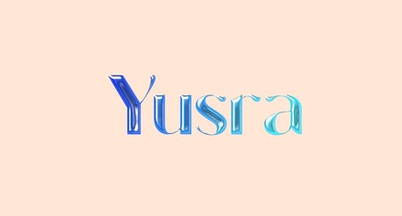 Yusra name. Arabic latin Name illustration. Colorful gradient graphic vector typography with removable background. 3D Separate Arabian name.