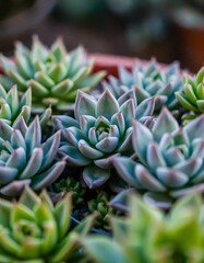 Fototapeta premium Rosette succulent garden bed bursting with life