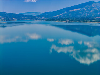 Fototapeta premium Serene aerial view of Lake Polyfytos in Greece,