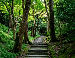 Fototapeta premium Lush pathway through a dense forest
