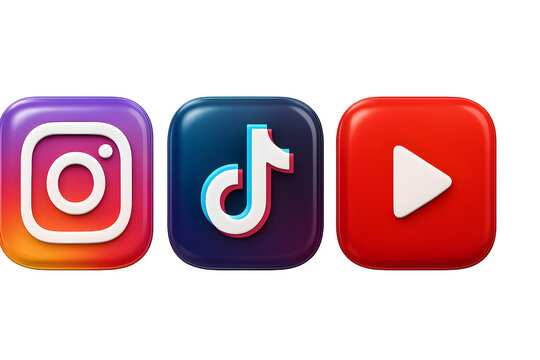 Three popular social media app icons instagram tiktok and youtube displayed prominently on a black background in a clear studio shot
