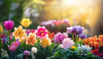 vibrant spring flowers lush greenery and colorful blooms peaceful renewal
