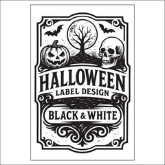 Halloween Invitation Label Design Black And White