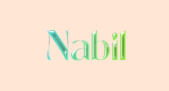 Nabil name. Arabic latin Name illustration. Colorful gradient graphic vector typography with removable background. 3D Separate Arabian name.