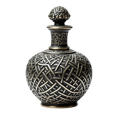 Exquisitely detailed antique bottle with intricate metalwork and ornamental design transparent background