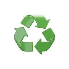 Green 3D recycling symbol on a black background. This glossy, stylized icon represents environmental conservation, sustainability, and the circular economy. 