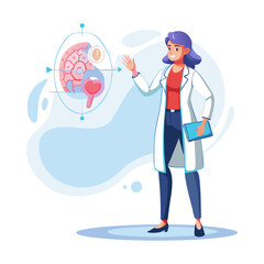 Female doctor illustrating human organs on futuristic invisible holographic screen, medical innovation, healthcare technology concept, vector illustration on white background