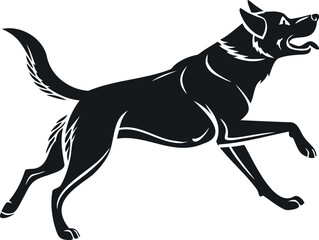 Fototapeta premium Black and white Border Collie dog running, a silhouette illustration of a domestic pet