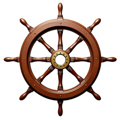 Detailed wooden ship's wheel against a transparent background isolated for nautical concepts