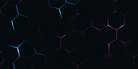 Dark hexagon abstract technology background with blue and pink.