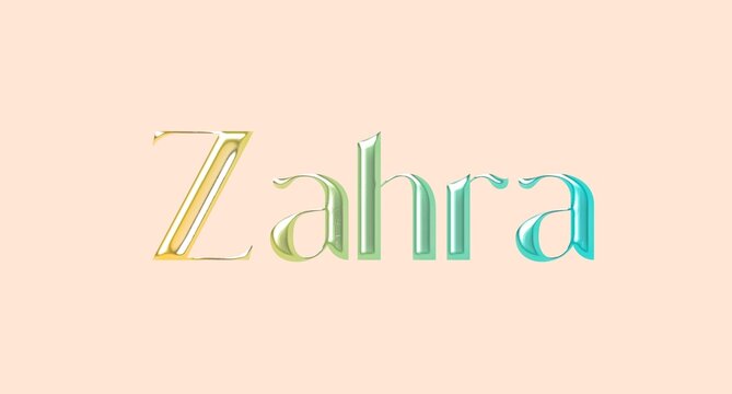Zahra name. Arabic latin Name illustration. Colorful gradient graphic vector typography with removable background. 3D Separate Arabian name.