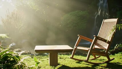 Tranquil garden scene with rocking chair