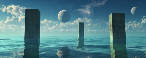 Abstract structures emerge from a tranquil sea.