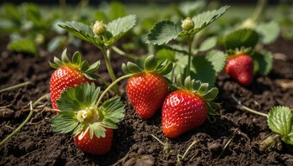 strawberries growing on the ground