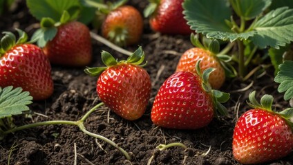 strawberries growing on the ground