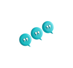 Minimalist 3D Cyan Speech Bubbles with White Quotation Marks – Modern Communication, Quote, and Messaging Icon on White Background

