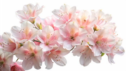 Delicate clusters of pale pink azalea blossoms against a stark black background