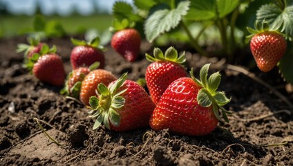 strawberries growing on the ground