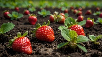 strawberries growing on the ground