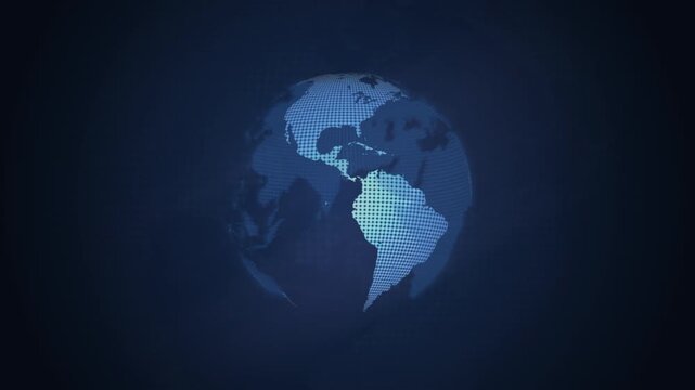 Stylized Earth Globe Rotating On A Black Background Depicting Continents And Oceans In Blue
 - Powered by Adobe