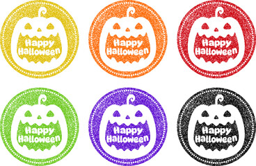 Happy Halloween　文字入りスタンプ　かぼちゃのカラフルスタンプのセット