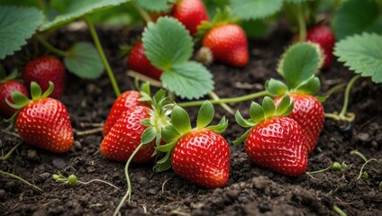 strawberries growing on the ground