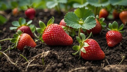 strawberries growing on the ground
