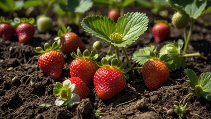 strawberries growing on the ground